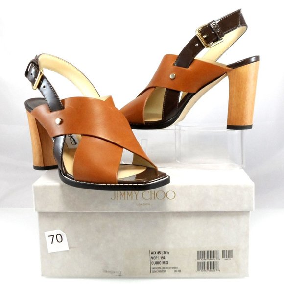 NIB$945 JIMMY CHOO Aix 85 Cross Strap Slingback Sandals Brown Mix Leather 36.5 - Picture 16 of 16